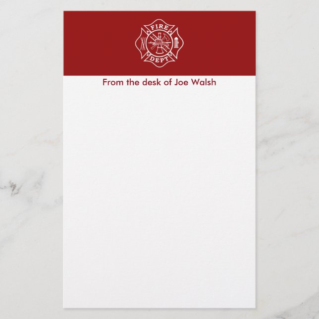 Fire Dept Maltese Cross 5.5x8.5 Custom Stationery (Front)