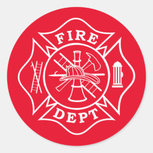 Fire Dept Maltese Cross Round Sticker, Glossy Classic Round Sticker