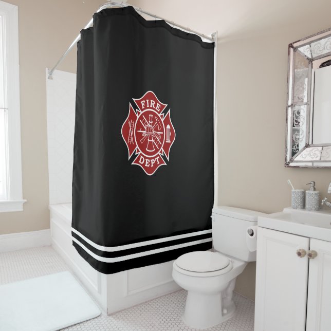 Fire Dept Maltese Cross Shower Curtain (In Situ)