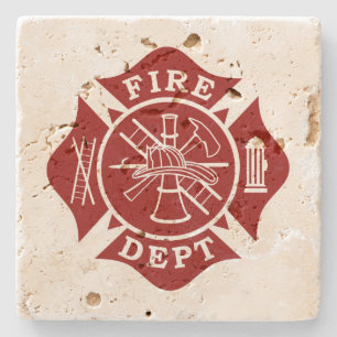 Fire Dept Maltese Cross Travertine Coaster