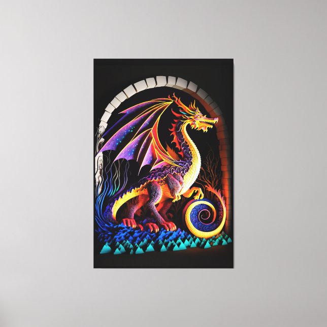 Fire Dragon Castle Fantasy Art Mythical Creatures Canvas Print (Front)