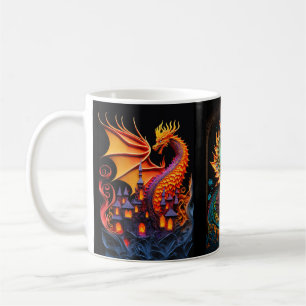 Fire Dragon Castle Fantasy Art Mythical Creatures Coffee Mug