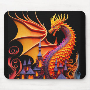 Fire Dragon Castle Fantasy Art Mythical Creatures Mouse Pad