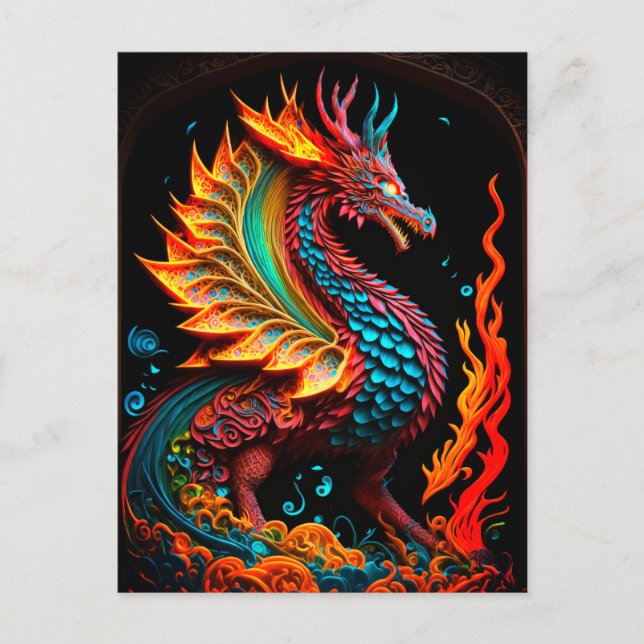Fire Dragon Castle Fantasy Art Mythical Creatures Postcard (Front)