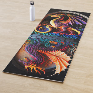 Fire Dragon Castle Fantasy Art Mythical Creatures Yoga Mat