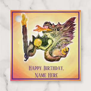 Fire Dragon Energy Healing Square Favour Tags