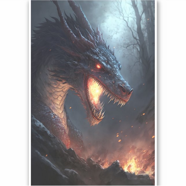 Fire Dragon Fantasy Art Sticker (Front)