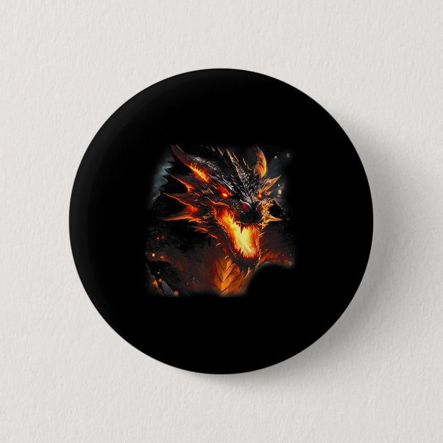 Fire Dragon Head Mythical Dragon Love Breathing Fi 2 Inch Round Button (Front)