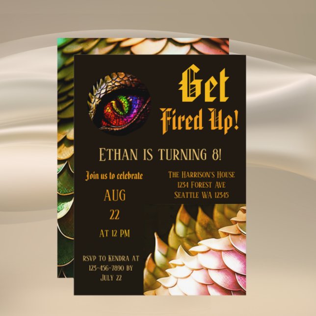Fire Dragon Magical Enchanted Eighth Birthday   Invitation (Creator Uploaded)