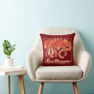 Fire Dragon, Pixel Art, Pixel Art Throw Pillow