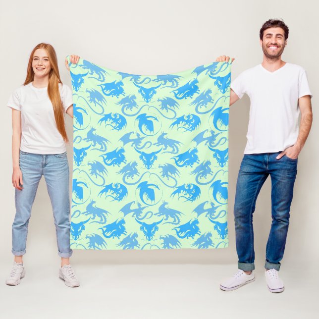 Fire Dragons Pattern LBlue L Green BG Fleece Blanket (In Situ)