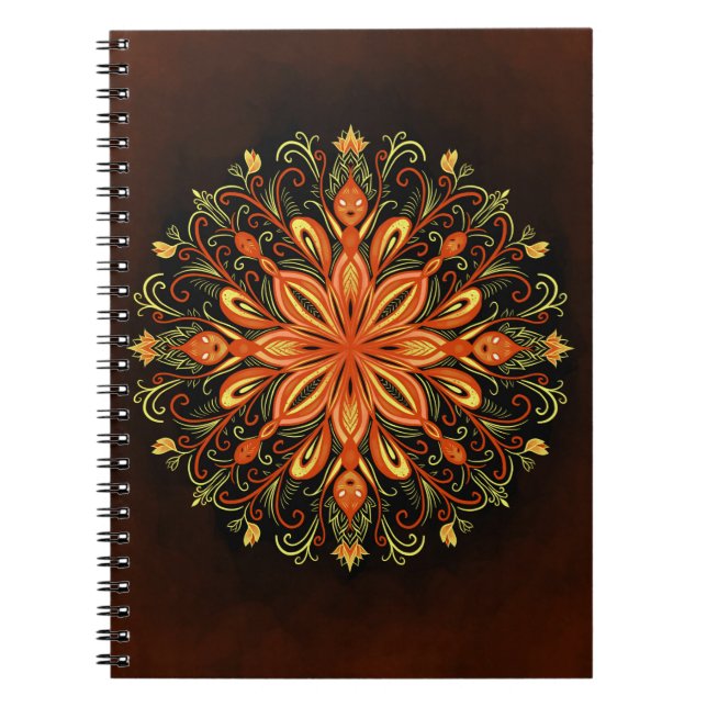 Fire Element Mandala - Kaleidoscopic Flame Creatur Notebook (Front)