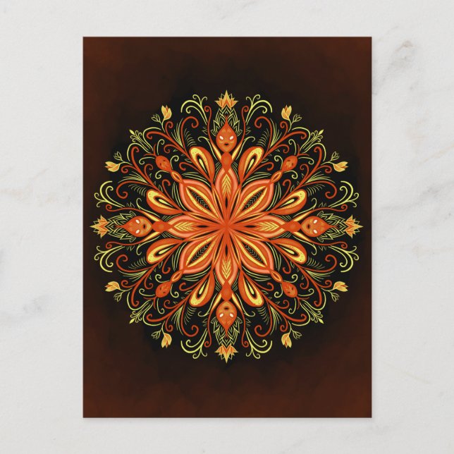 Fire Element Mandala - Kaleidoscopic Flame Creatur Postcard (Front)