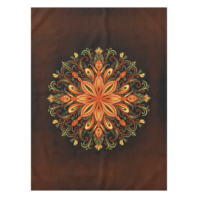 Fire Element Mandala - Kaleidoscopic Flame Creatur Tablecloth (Front)