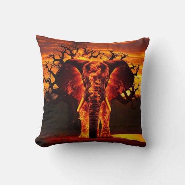Fire Elephant and reverse calm forrest Throw Pillow (Front)