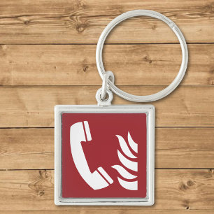 Fire Emergency Phone Safety Sign Keychain