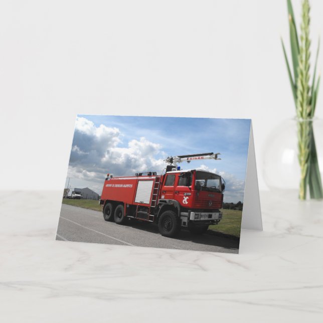 Fire engine at Cherbourg airport Holiday Card (Front)