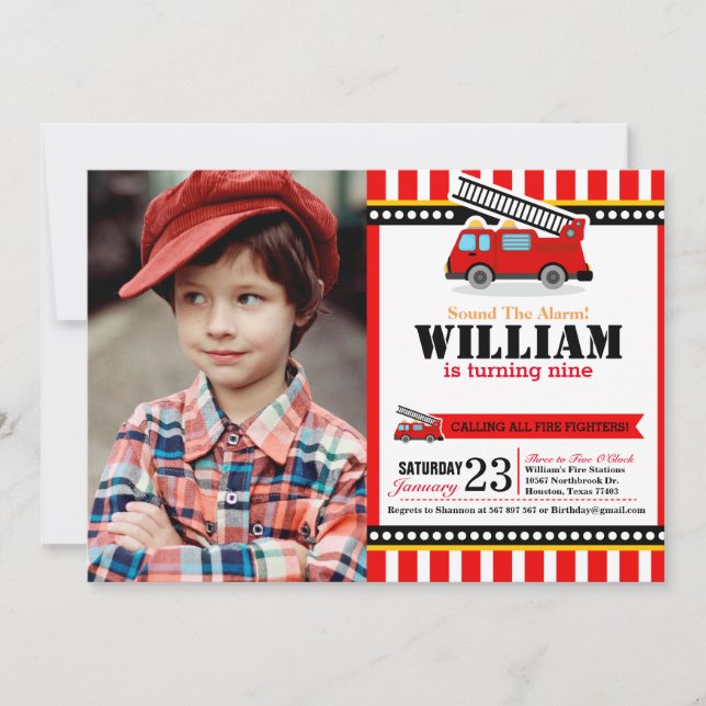 Fire Engine Birthday Party Photo Invitation (Front)