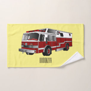 Fire engine cartoon illustration bath towel set