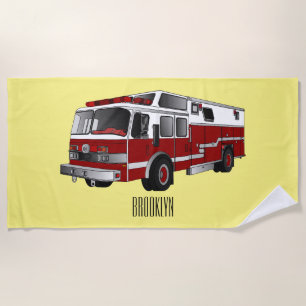 Fire engine cartoon illustration beach towel