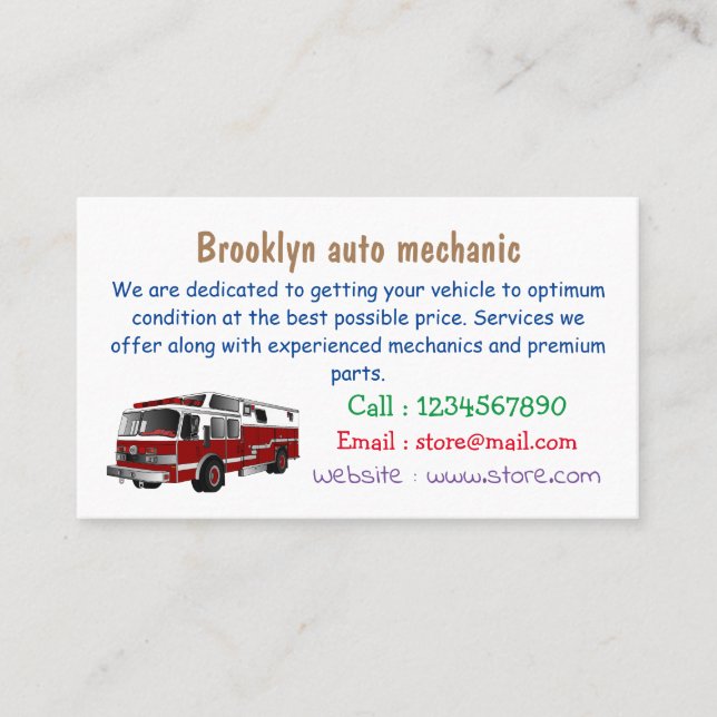 Fire engine cartoon illustration business card (Front)