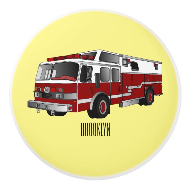 Fire engine cartoon illustration ceramic knob (Front)