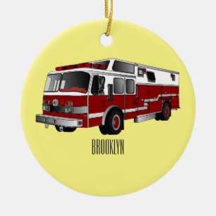 Fire engine cartoon illustration ceramic ornament