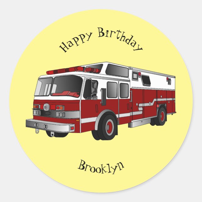Fire engine cartoon illustration classic round sticker (Front)