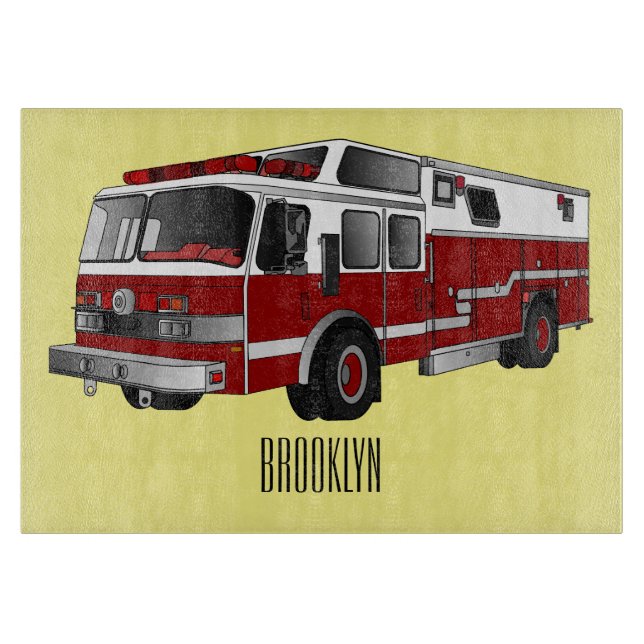 Fire engine cartoon illustration cutting board (Front)