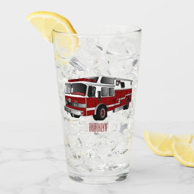 Fire engine cartoon illustration glass (Front Ice)