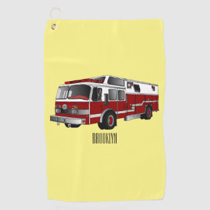 Fire engine cartoon illustration golf towel