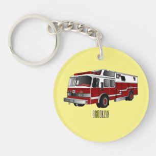 Fire engine cartoon illustration keychain