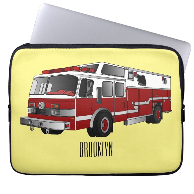 Fire engine cartoon illustration laptop sleeve (Front)