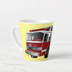 Fire engine cartoon illustration latte mug
