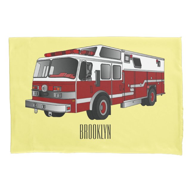 Fire engine cartoon illustration pillowcase (Front)