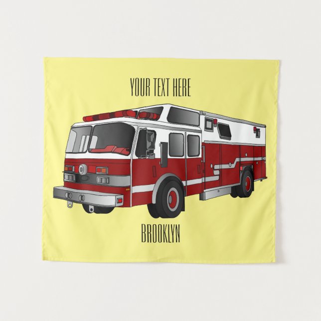 Fire engine cartoon illustration tapestry (Front (Horizontal))