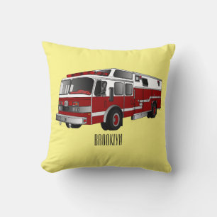 Fire engine cartoon illustration throw pillow
