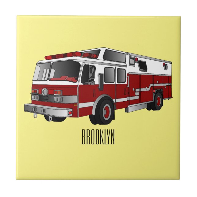 Fire engine cartoon illustration tile (Front)