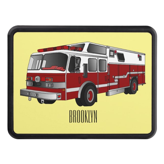 Fire engine cartoon illustration trailer hitch cover (Front)