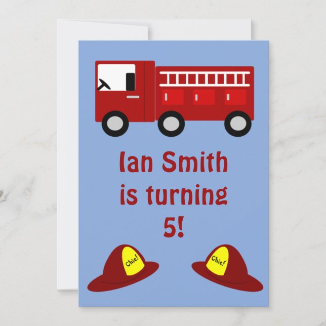 Fire Engine Children's Birthday Party Invitations (Front)