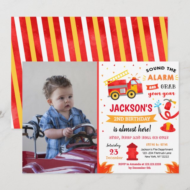 Fire Engine Fire truck Birthday Party Invitation (Front/Back)