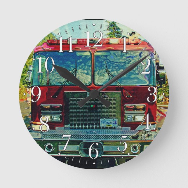 Fire Engine Firefighters Wall Clock (Front)