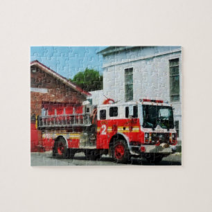 Fire Engine in Front of Fire Station Jigsaw Puzzle