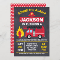 Fire Engine Or Fire Truck Birthday Invitation
