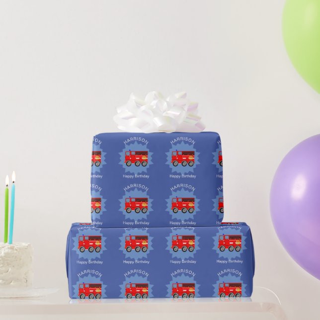 Fire Engine Personalized Boys Cute Personalized Wrapping Paper (Party Gifts)