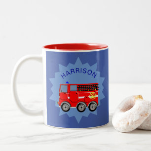 Fire Engine Personalized Boys Cute Two-Tone Coffee Mug