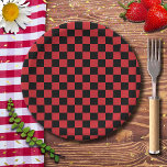 Fire Engine Red and Black Chequered Vintage Paper Plate<br><div class="desc">Fire Engine Red and Black Chequered Vintage</div>