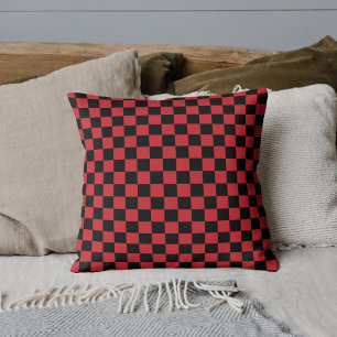 Fire Engine Red and Black Chequered Vintage Throw Pillow