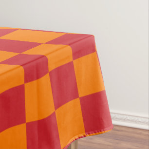 Fire Engine Red and Orange Chequered Vintage Tablecloth