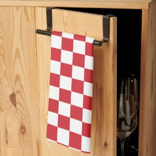 Fire Engine Red and White Chequered Vintage Kitchen Towel